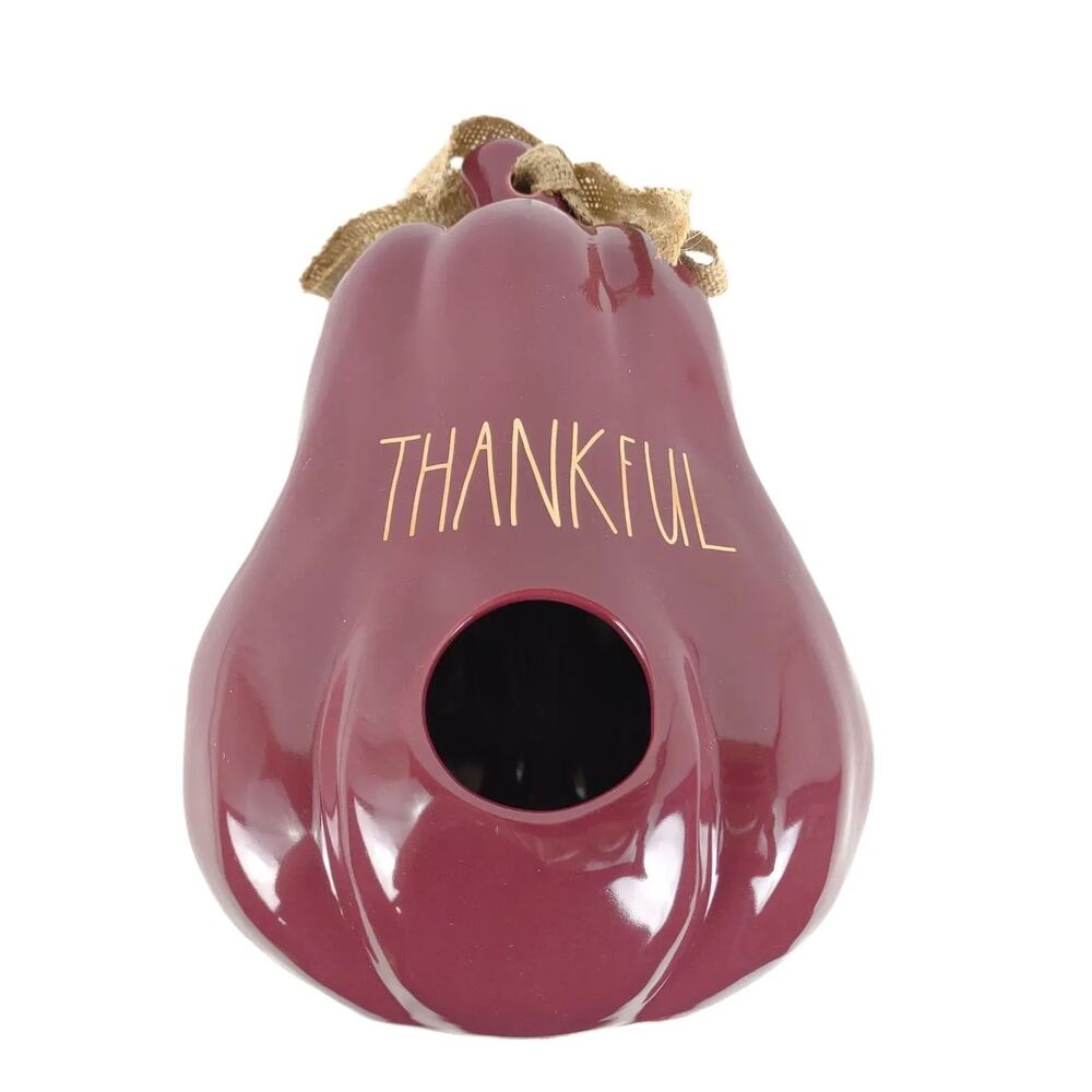 NWT RAE DUNN‎ Thankful Gourd Shaped 8.5" Ceramic Bird House, Purple Gold
